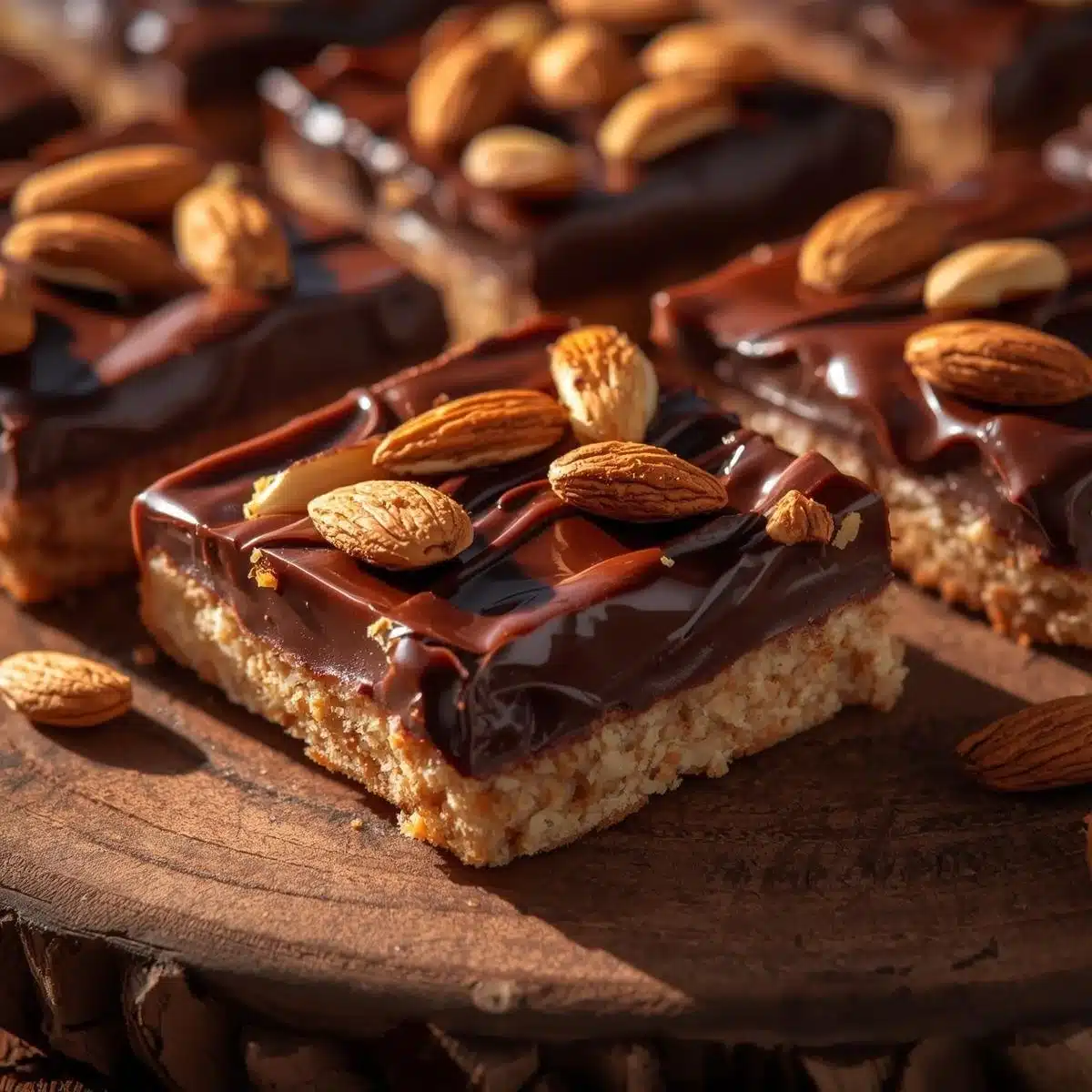 Plate of homemade Almond Joy Cookie Bars topped with chocolate and coconut flakes.