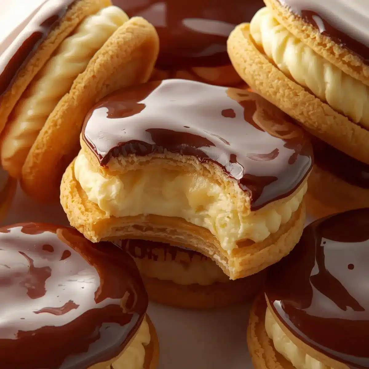 Delicious homemade Boston Cream Pie Cookies on a white plate
