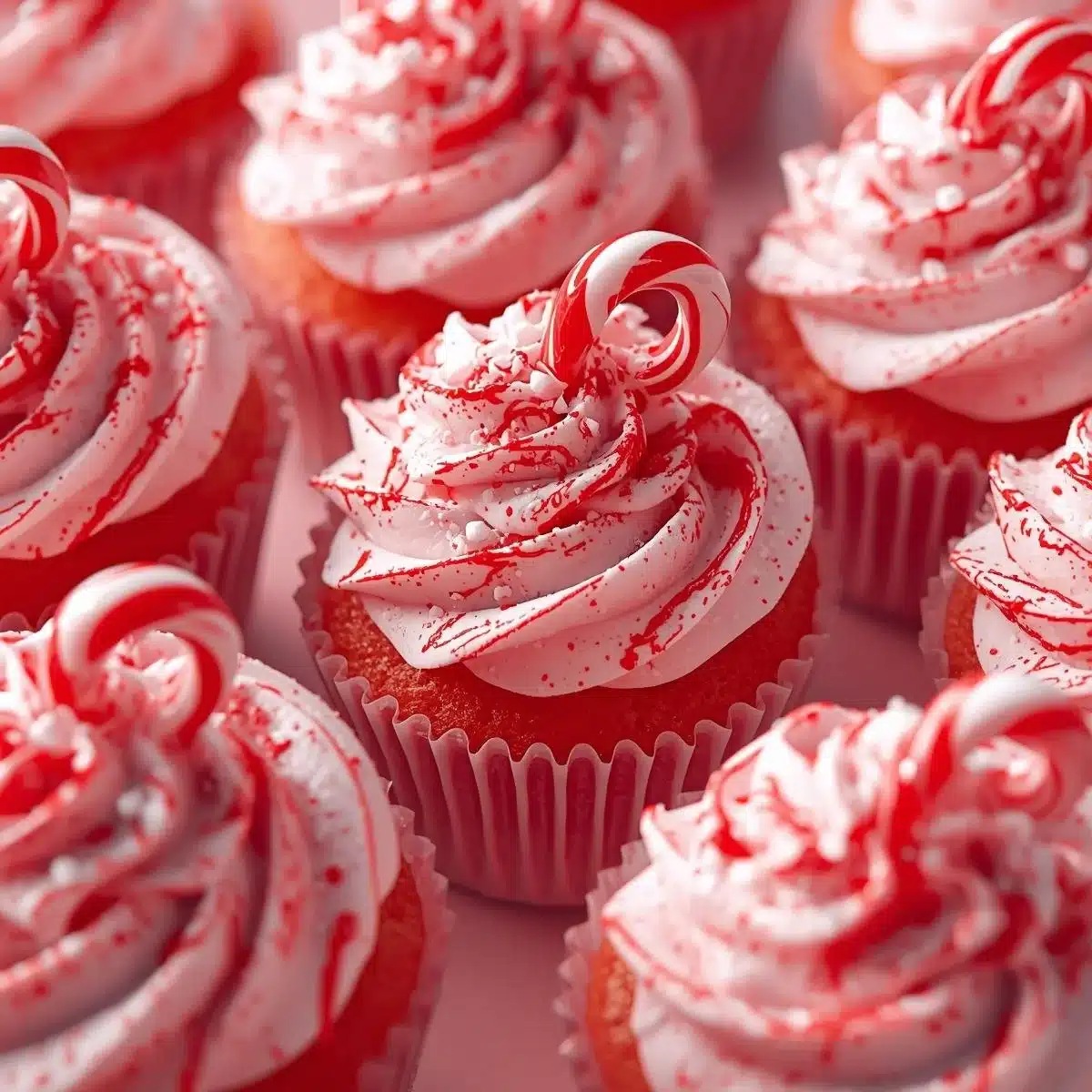 Delicious Candy Cane Peppermint Cupcakes with festive frosting and peppermint sprinkles