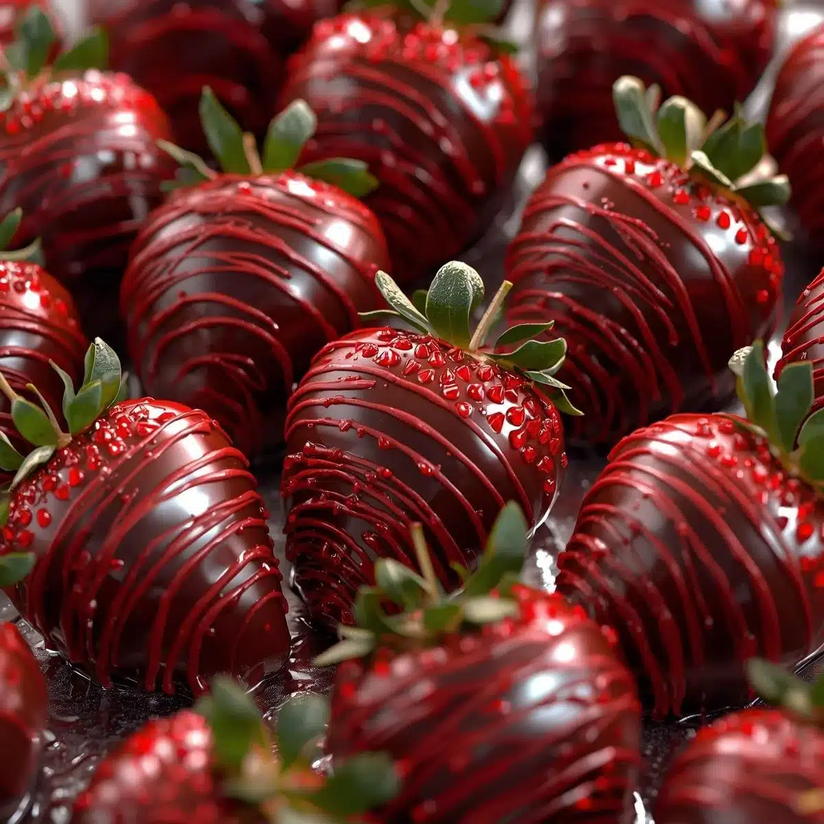 Delicious Christmas chocolate-covered strawberries arranged on a festive plate