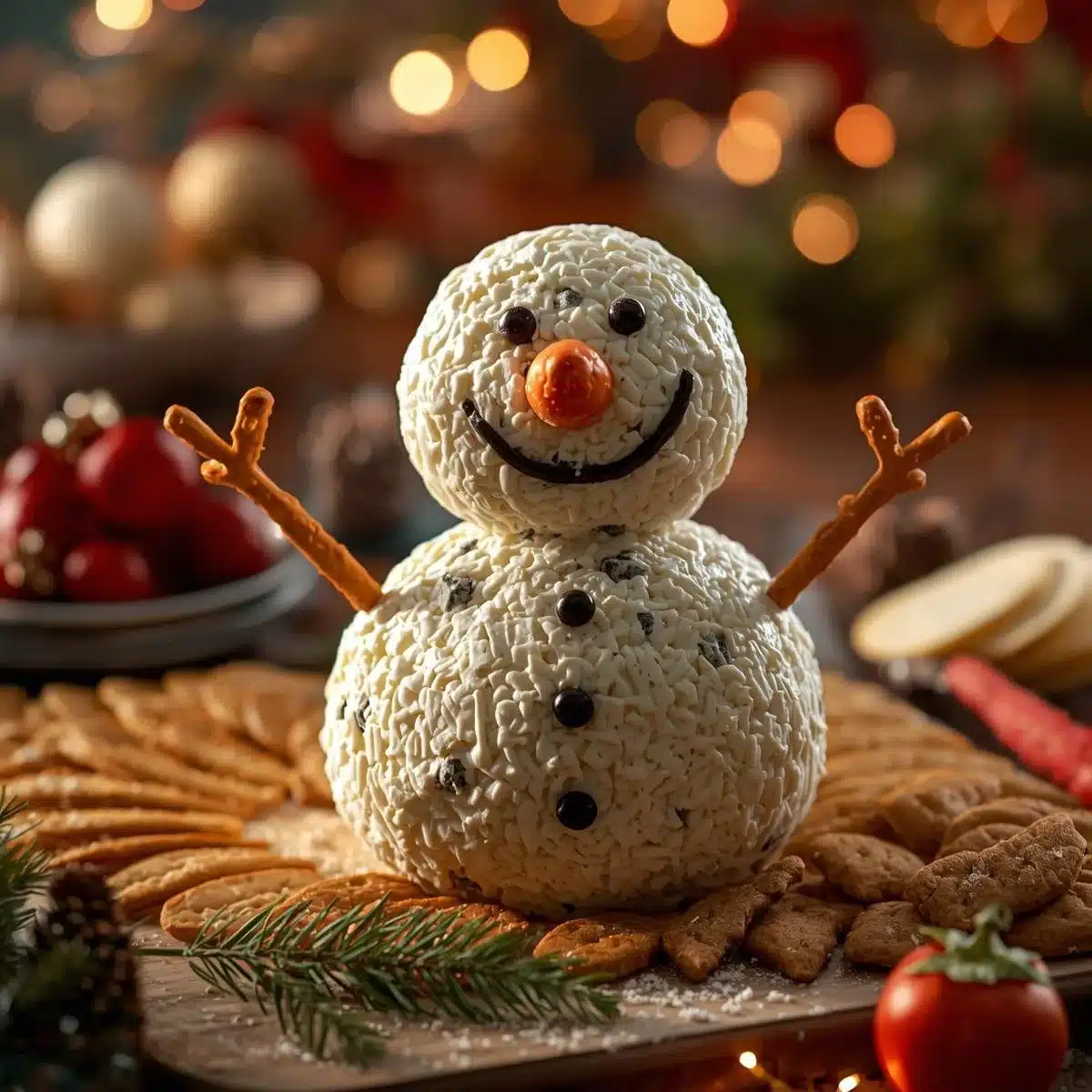 Festive Christmas Snowman Cheese Ball for holiday parties