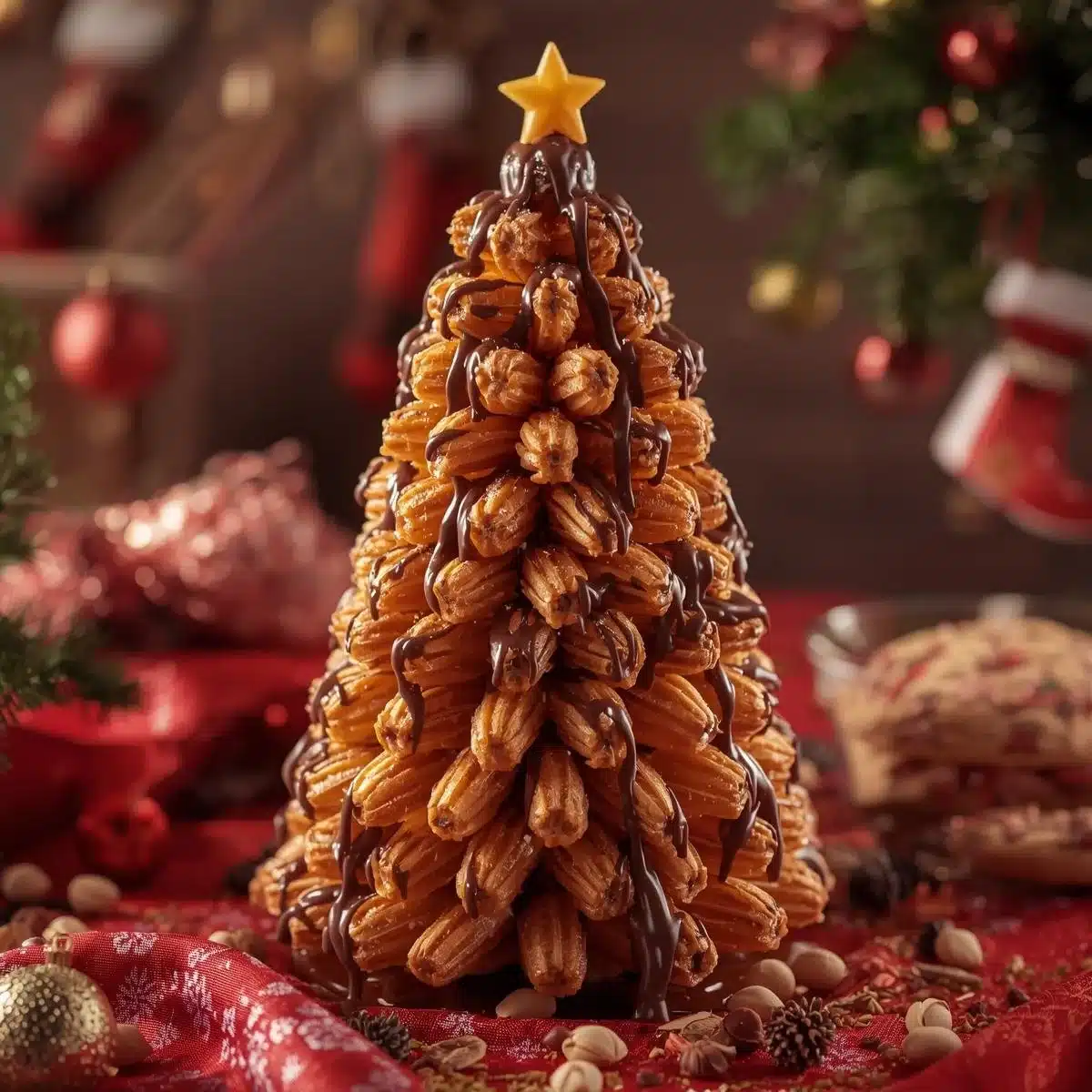 Churro hazelnut chocolate Christmas tree dessert