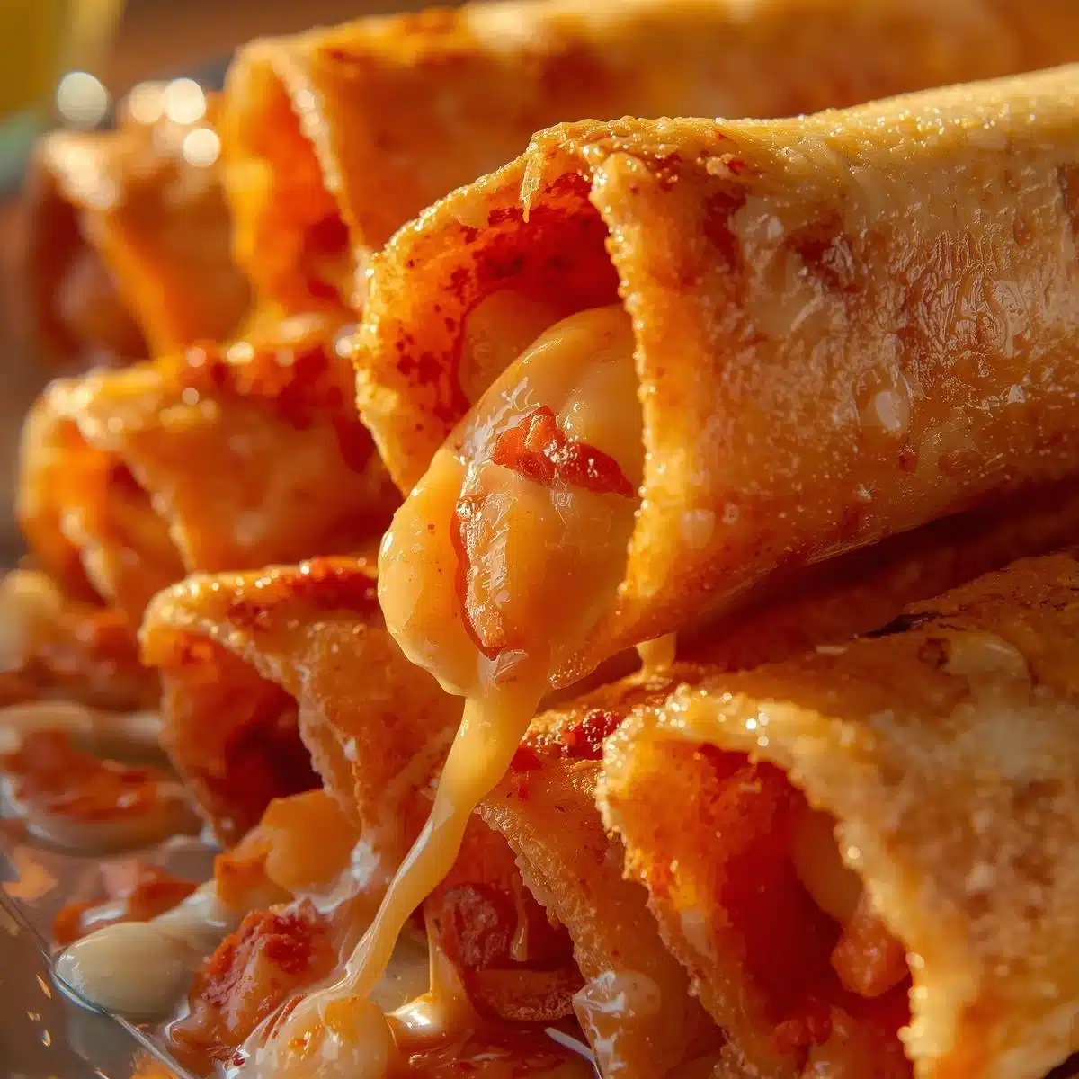 Crispy crab and shrimp taquitos served with queso sauce