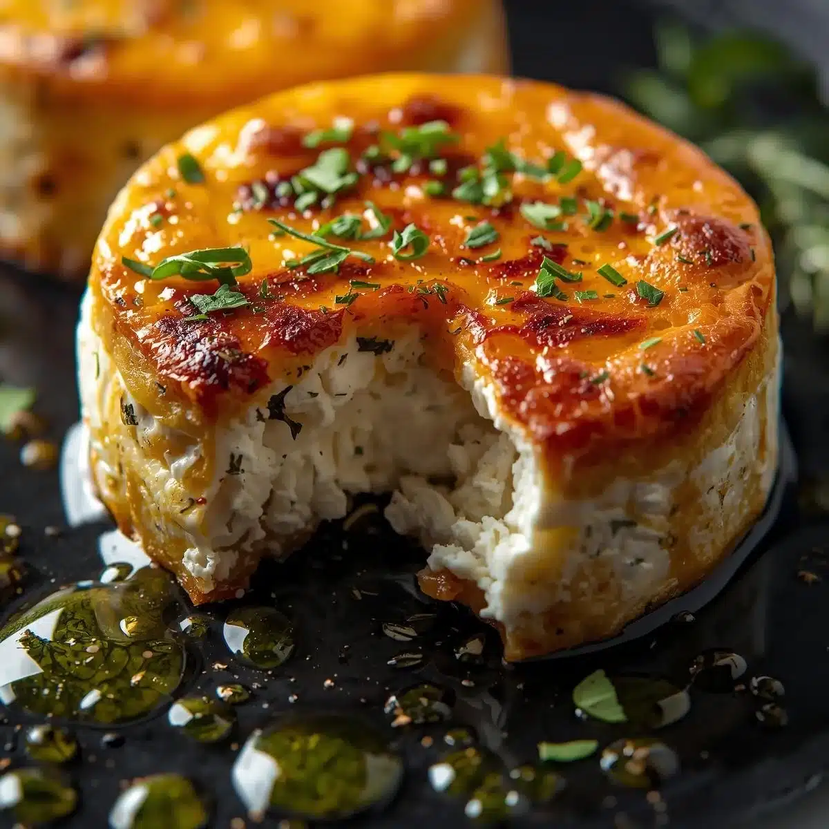 Mediterranean baked feta appetizer served with fresh herbs and olives