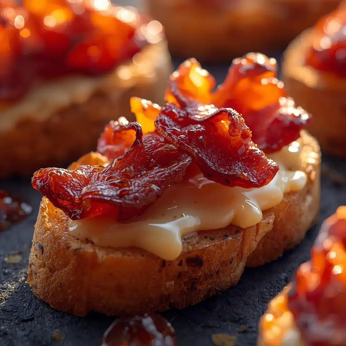Million Dollar Bacon Crostini topped with crispy bacon and herbs