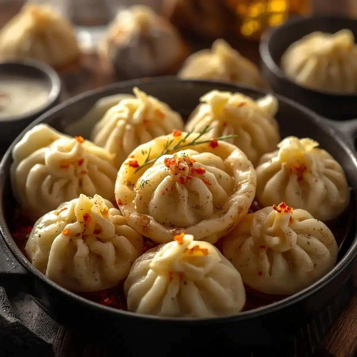 Delicious Polish potato dumplings ready to be served.