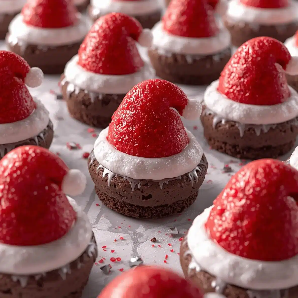 Delicious Santa Hat Brownie Bites decorated for the holiday season