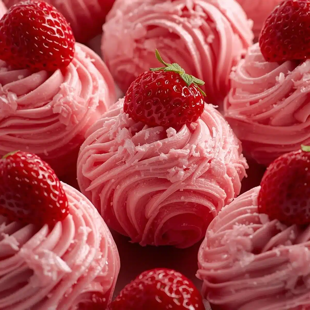 Delicious strawberry shortcake truffles showcasing vibrant strawberries and cream.