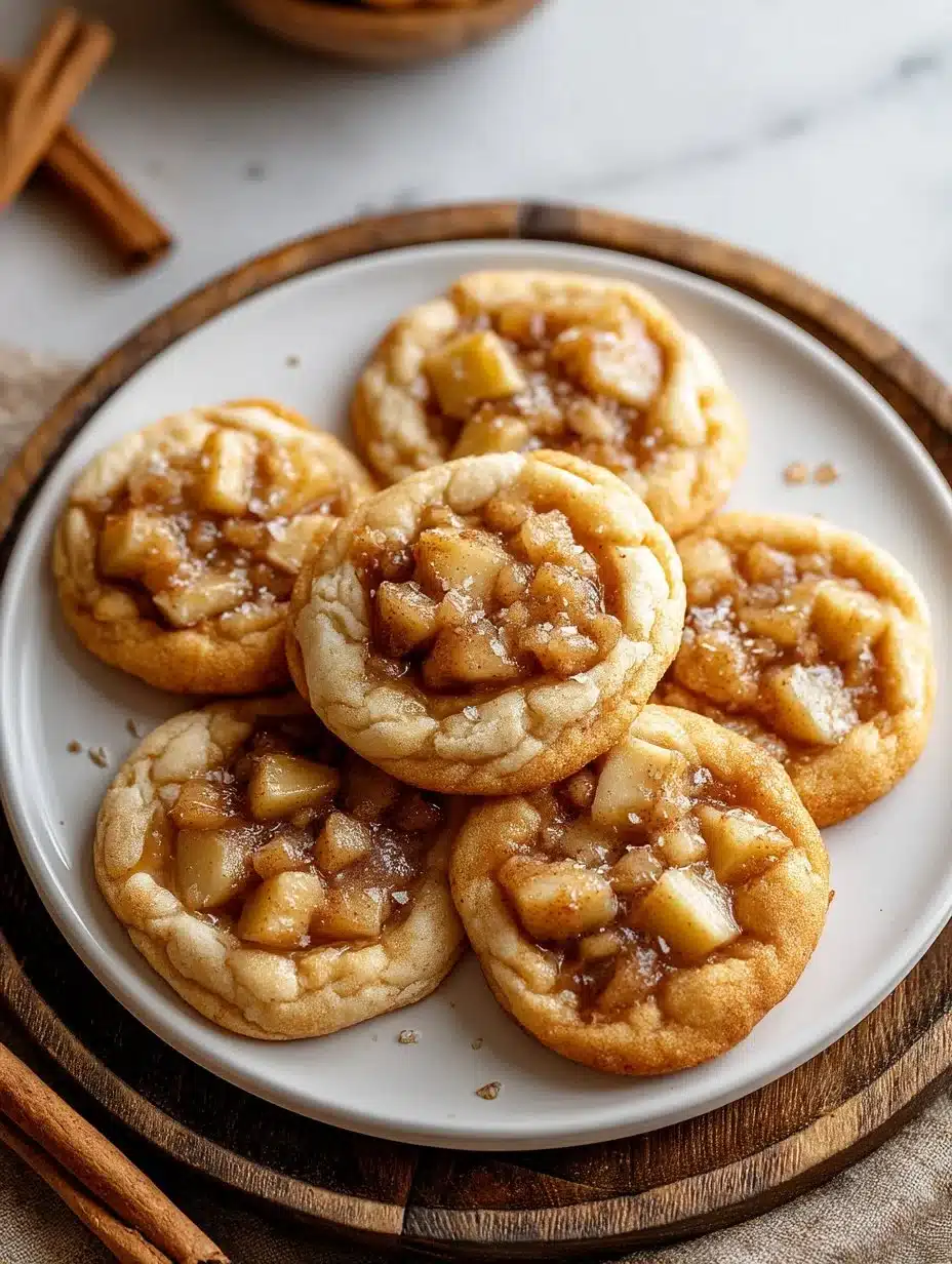 Freshly baked warm apple pie cookies on a cooling rack
