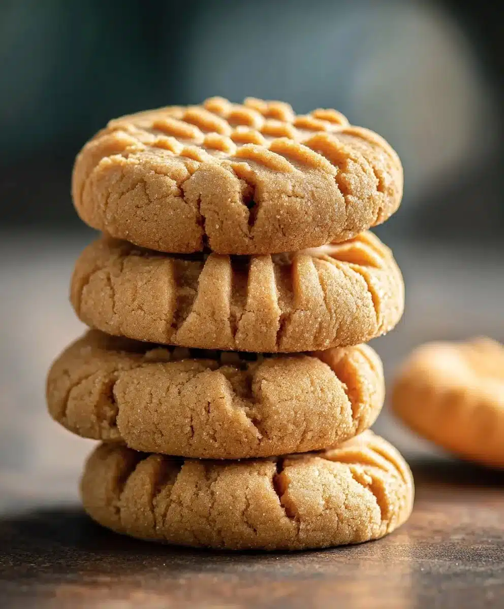 Plate of chewy classic peanut butter cookies fresh from the oven