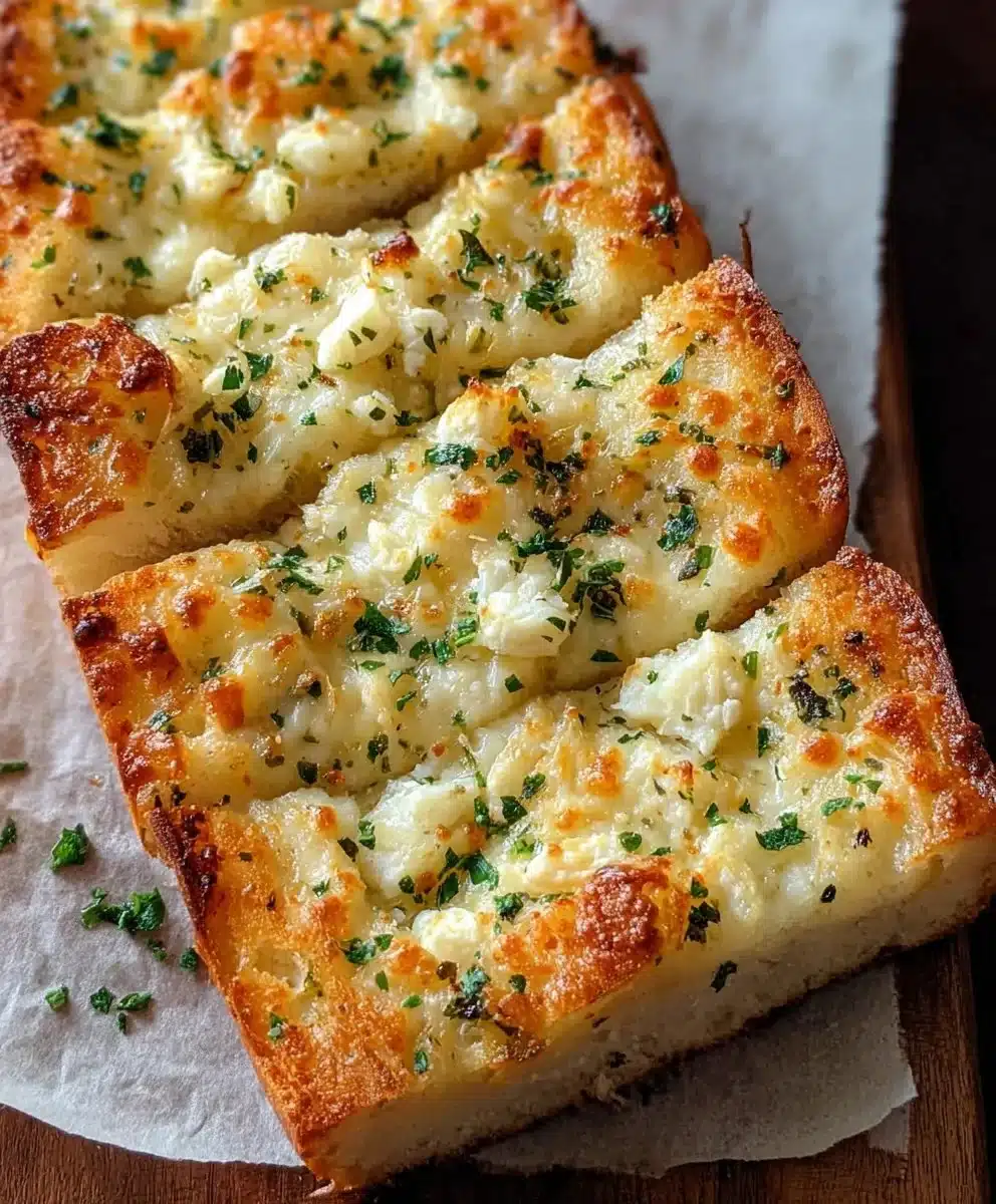 Deliciously cheesy garlic bread topped with fresh herbs and melted cheese