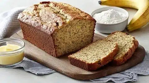 Deliciously baked easy moist banana bread with ripe bananas