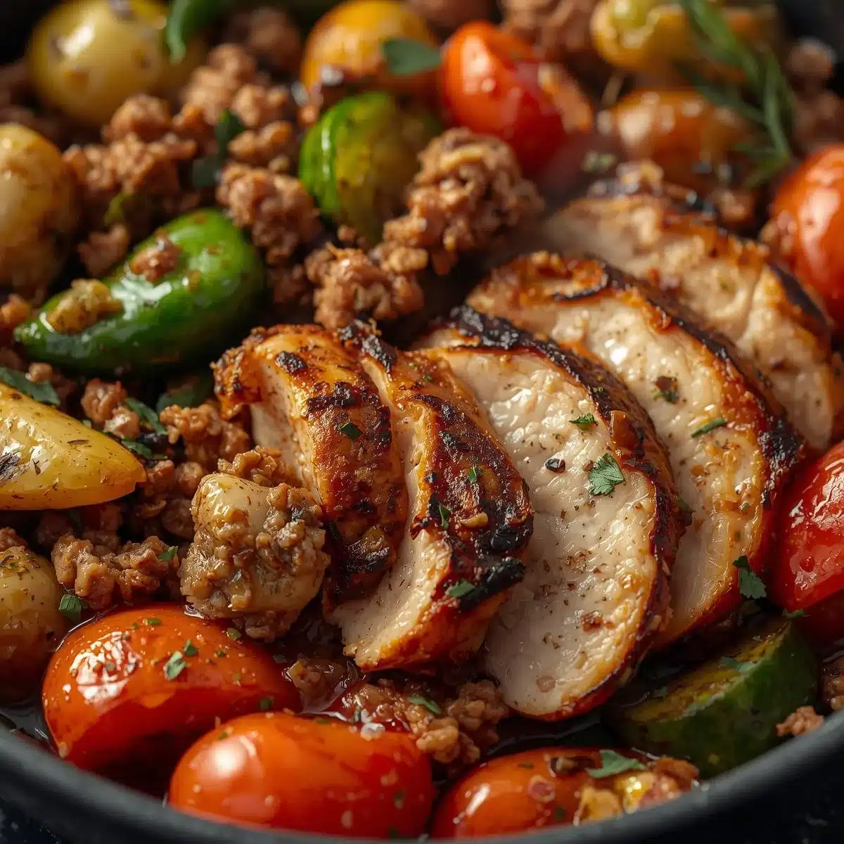 Healthy ground turkey stir-fry with colorful vegetables