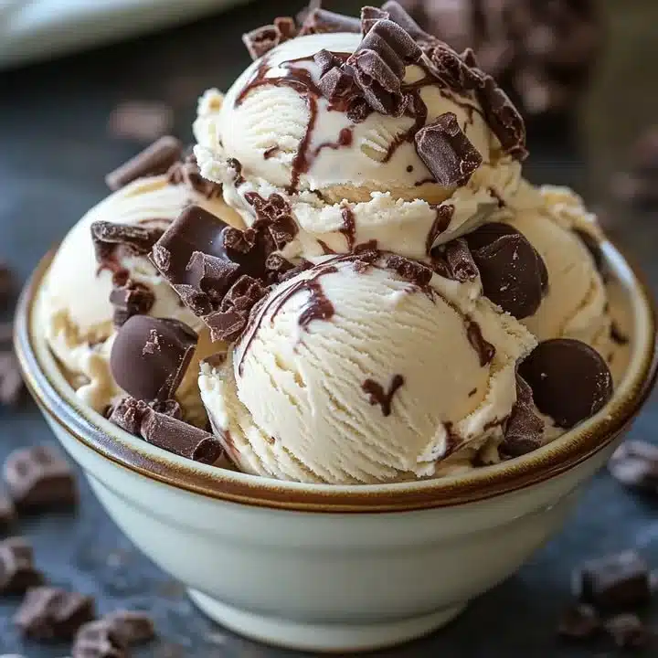 Delicious homemade Moose Tracks ice cream with chocolate fudge and peanut butter cups