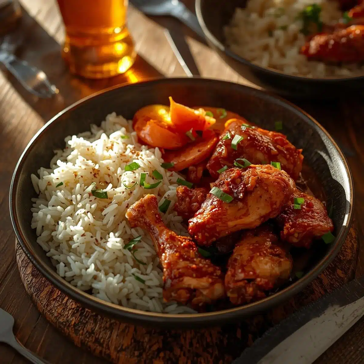 Delicious Lazy Dinner Chicken Rice dish served on a plate with fresh herbs