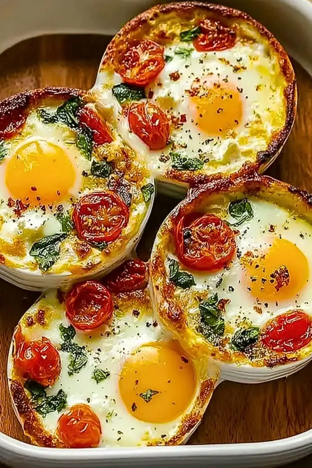 Delicious Mediterranean baked feta eggs served in a colorful dish