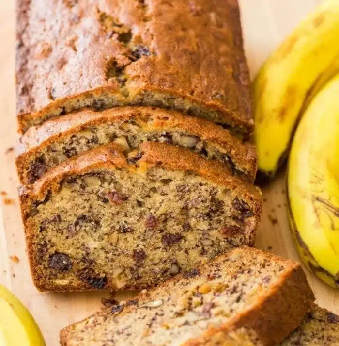 Deliciously moist banana nut bread with walnuts, perfect for breakfast or dessert.