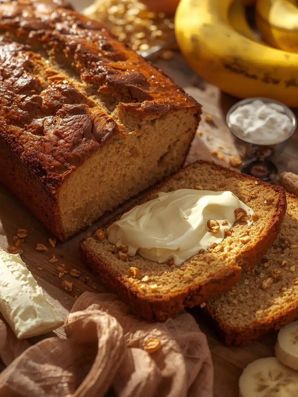 delicious moist sour cream banana bread fresh from the oven