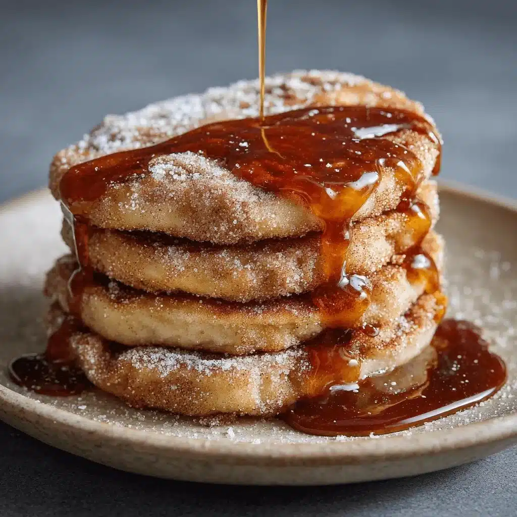 Delicious churro pancakes topped with cinnamon sugar and chocolate sauce