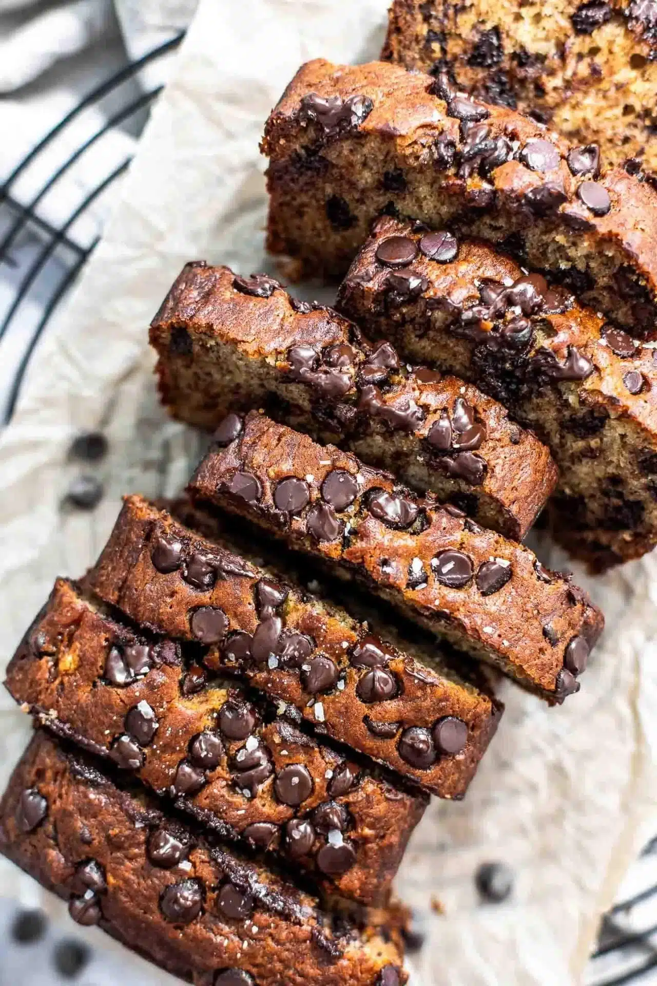 Deliciously moist chocolate chip banana bread fresh out of the oven
