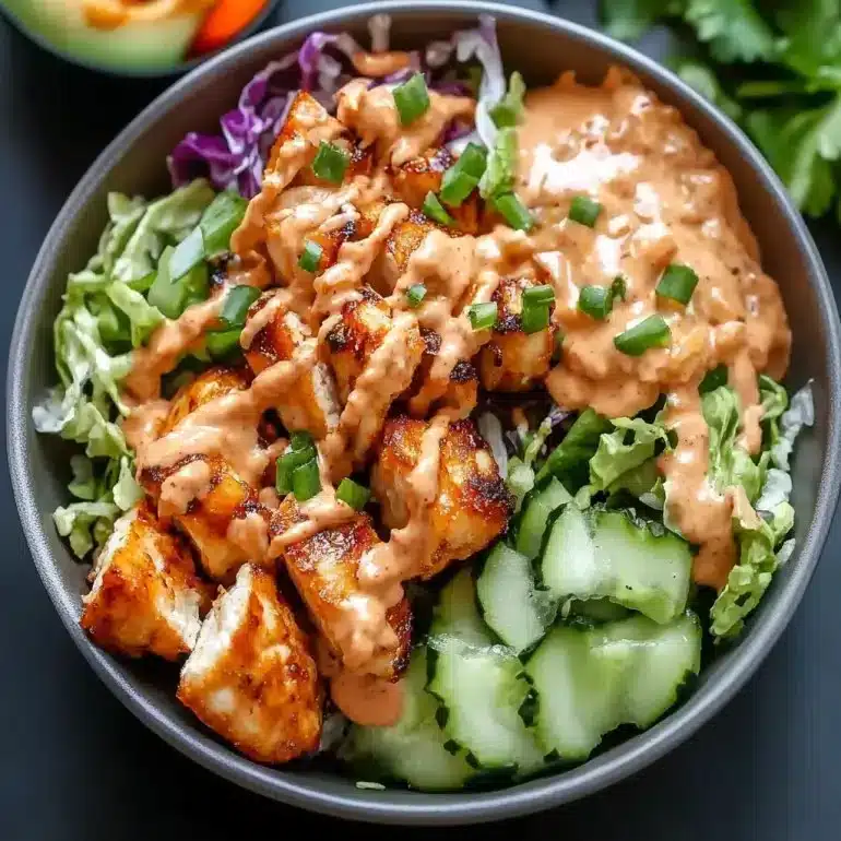 Delicious Bang Bang Chicken Bowl with vibrant veggies and spicy sauce
