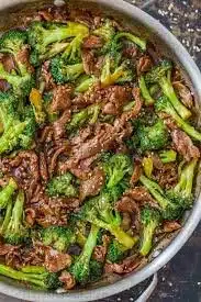 Delicious beef and broccoli stir-fry with bright green broccoli florets