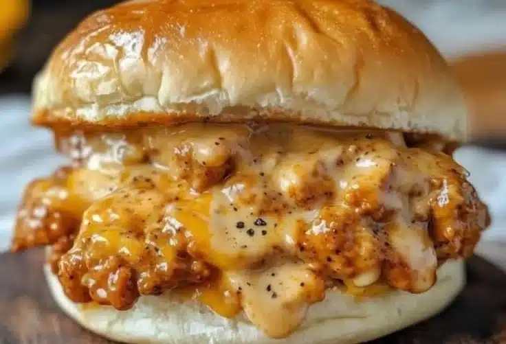 Plate of Cajun Chicken Sloppy Joes garnished with fresh herbs