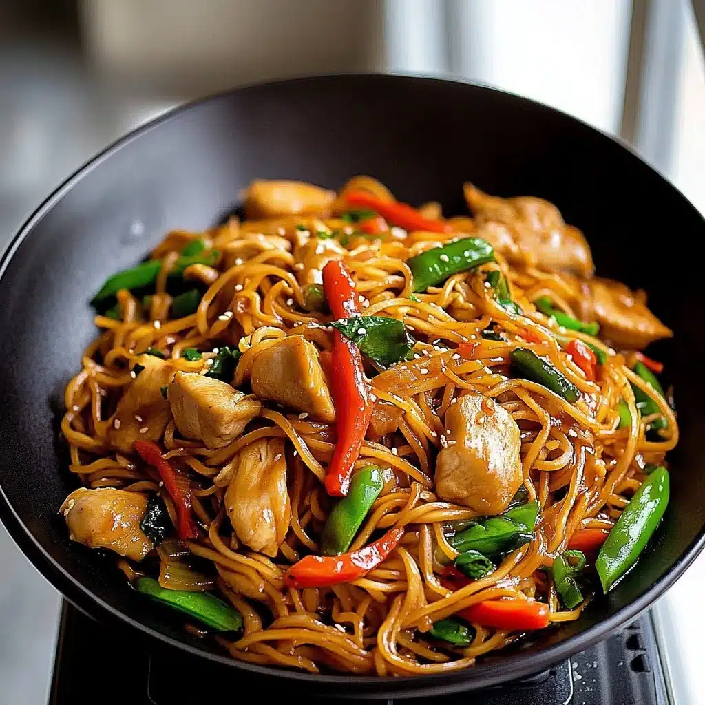 Delicious Chicken Lo Mein noodles with vegetables and chicken