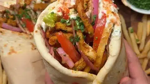 Delicious Chicken Shawarma Wrap with fresh veggies and sauces