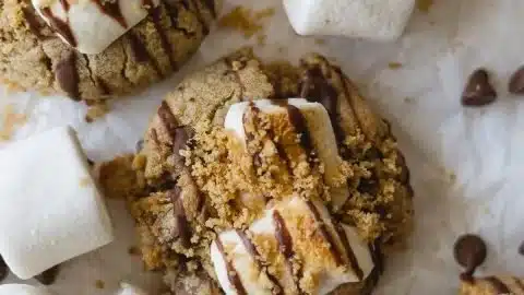 Crumbl S'mores Cookies with chocolate, marshmallows, and graham cracker crust