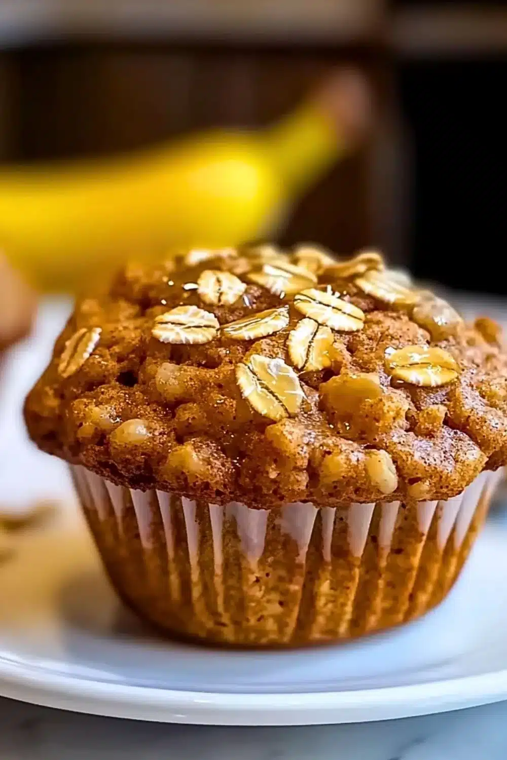 Healthy banana oatmeal muffins baked with oats and ripe bananas