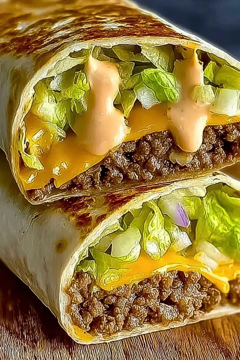 Homemade Big Mac Wraps with lettuce, cheese, and special sauce