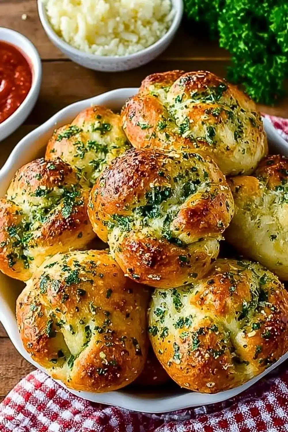 Freshly baked homemade garlic knots ready to be served