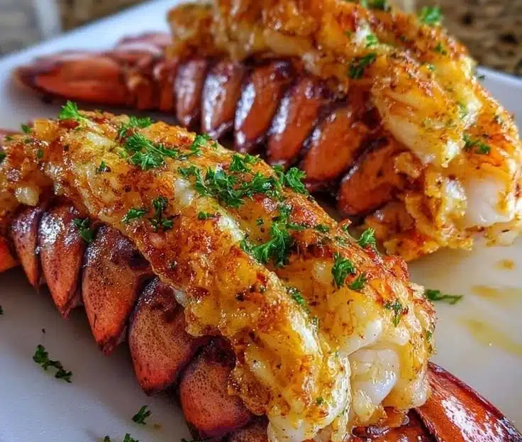 Plate of Keto Lobster with garlic butter and herbs
