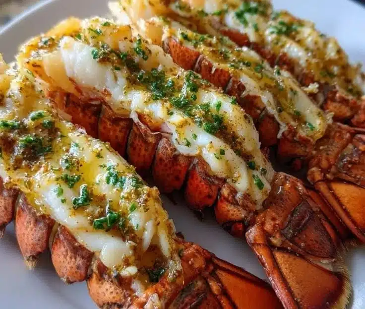 Delicious Lemon-Garlic Butter Lobster Tails served on a plate
