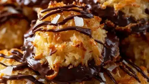 Delicious No Bake Samoa Cookies topped with chocolate and caramel.
