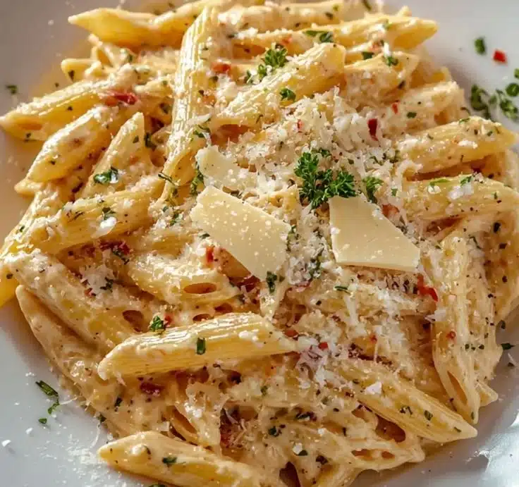 Delicious One Pot Creamy Garlic Pasta topped with fresh herbs