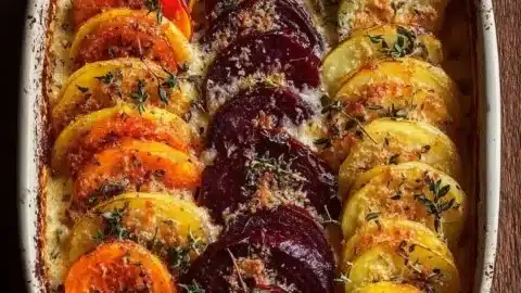 Root Vegetable Gratin with Sweet Potatoes, Parsnips, and Beets