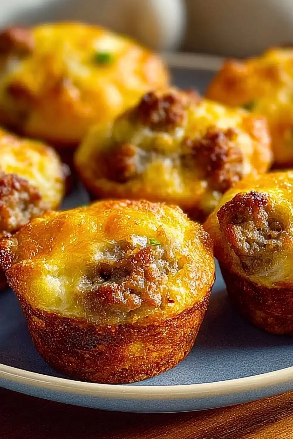 Freshly baked Sausage Breakfast Muffins on a plate