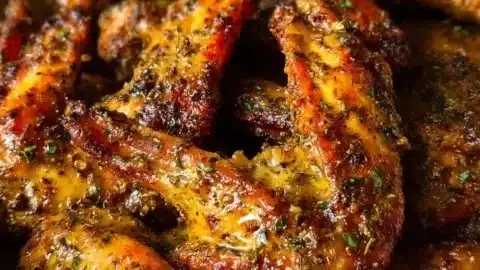 Savory baked turkey wings with herbs and spices cooked to perfection.