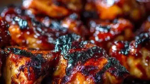 Sweet Baby Ray’s Crockpot Chicken served in a bowl with herbs and sauce