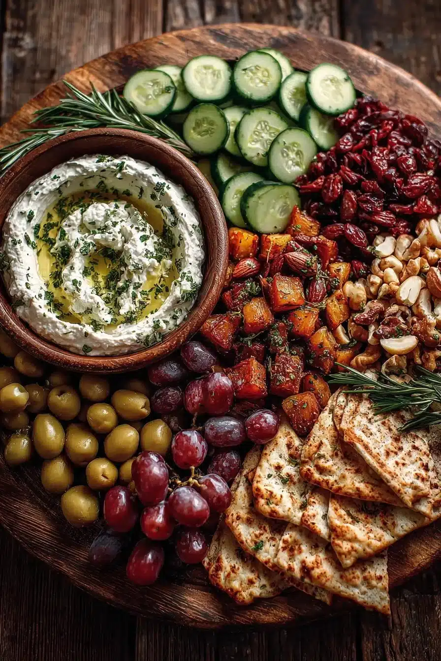 Autumn Mezze Platter with whipped feta and spiced nuts for fall gatherings
