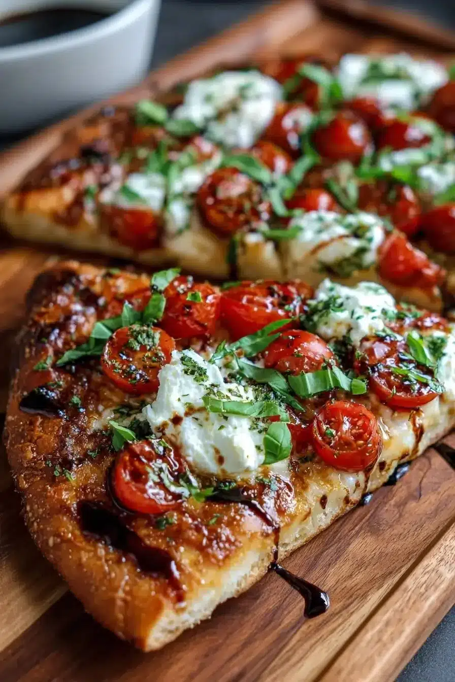 Caprese naan pizza topped with fresh mozzarella and basil