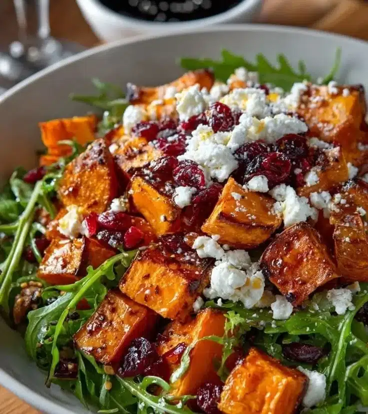 Delicious caramelized sweet potato salad served in a bowl