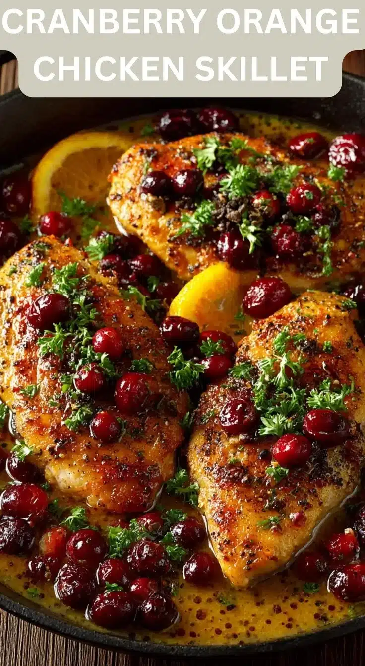 Cranberry Orange Chicken Skillet with vibrant garnish