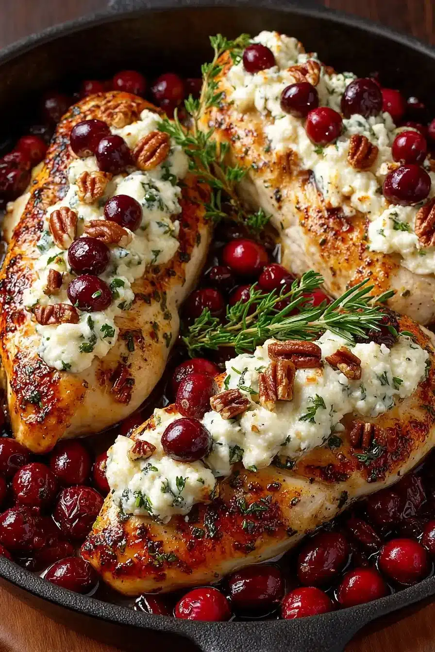 Baked honey cranberry chicken dish served on a plate