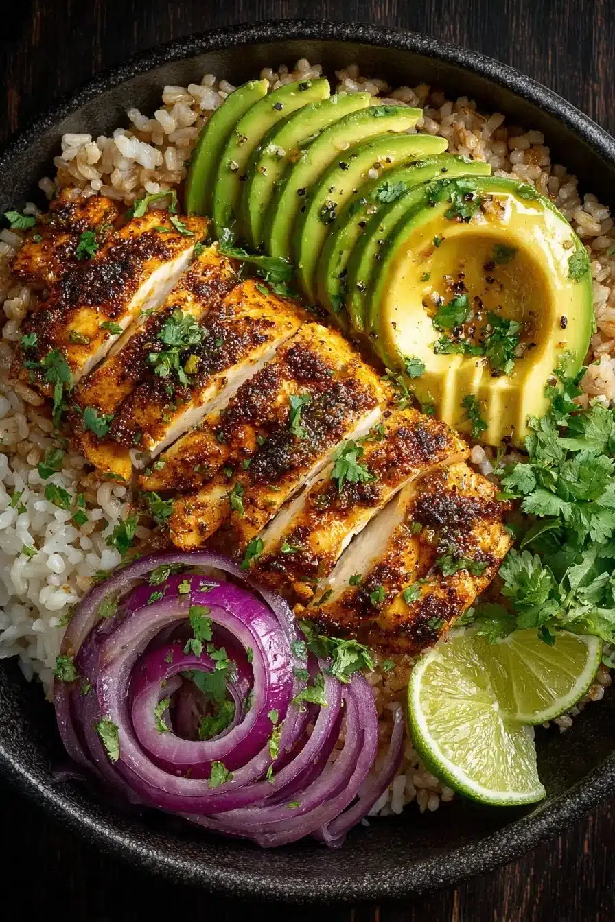 Honey Lime Chicken served with Avocado Brown Rice Stack for a nutritious meal