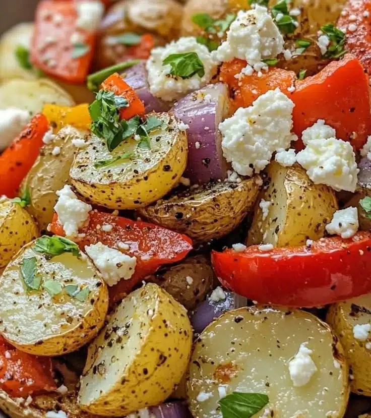 Delicious Potato and Bell Pepper Bake served in a ceramic dish