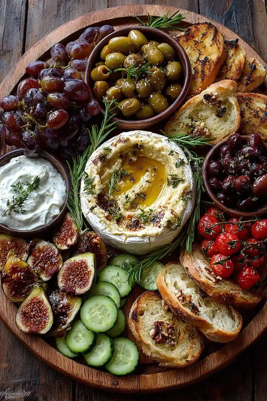 Roasted Fig & Brie Mezze Board with fresh fruits and nuts