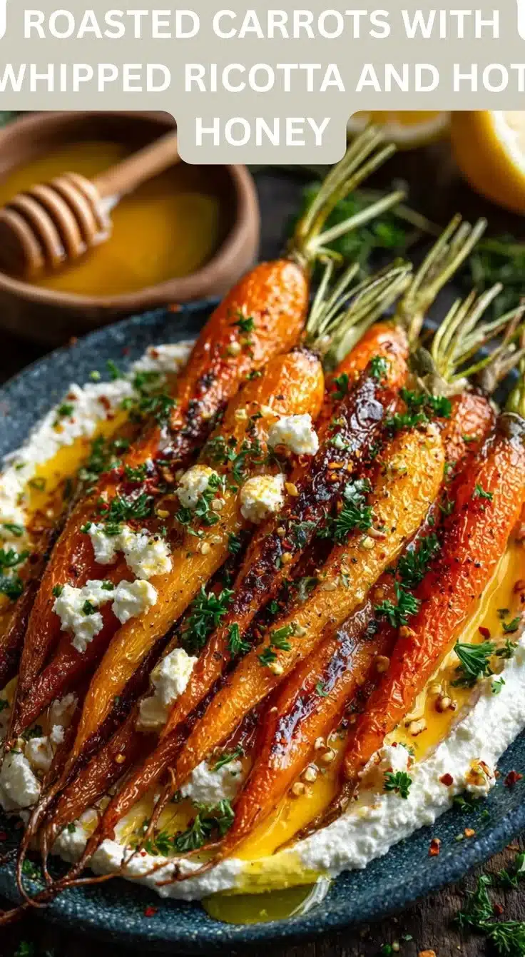 Delicious sweet roasted carrots served with whipped ricotta